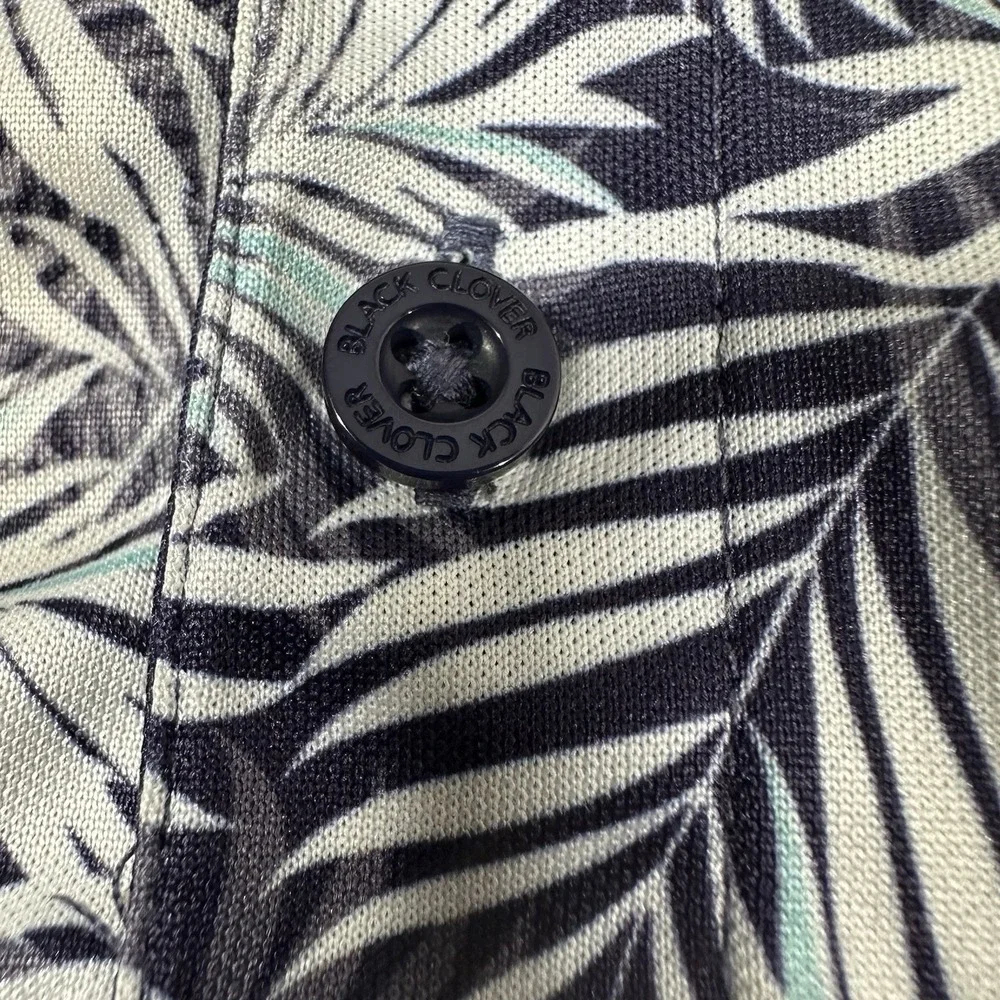 Black Clover‎ Men's Golf Polo Shirt XL AOP Palm Leaf Black White Stretch